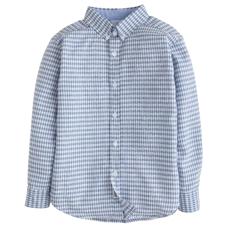 Button Down Shirt Gray Blue Gingham