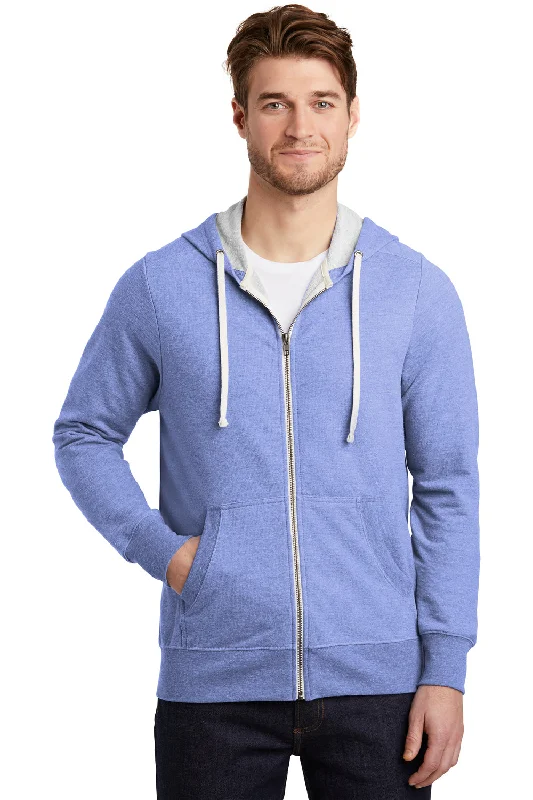 District Mens Perfect French Terry Full Zip Hooded Sweatshirt Hoodie w/ Pockets - Maritime Blue Frost - Closeout