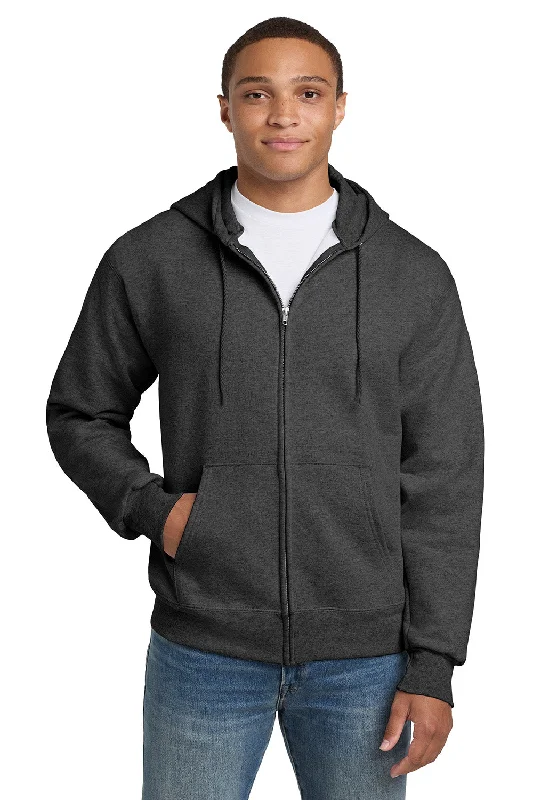 Hanes Mens Ultimate Cotton PrintPro XP Pill Resistant Full Zip Hooded Sweatshirt Hoodie w/ Pockets - Heather Charcoal Grey