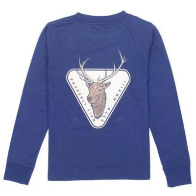 Elk Badge LS Tee, River Blue