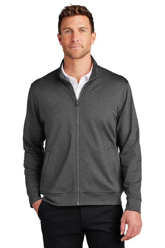 Port Authority Mens C-FREE Double Knit Moisture Wicking Full Zip Sweatshirt w/ Pockets - Heather Steel Grey - New