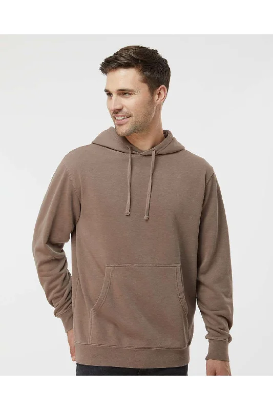 Independent Trading Co. Mens Pigment Dyed Hooded Sweatshirt Hoodie w/ Pouch Pocket - Clay Brown