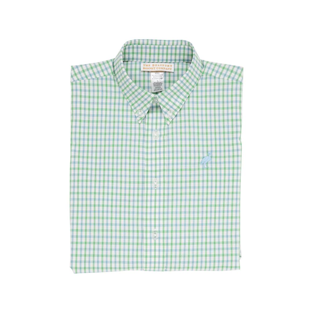 Dean's List Dress Shirt Kiawah Kelly Green & Barrington Blue Chandler Check With Barrington Blue Stork