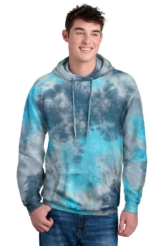 Port & Company Mens Crystal Tie-Dye Hooded Sweatshirt Hoodie w/ Pouch Pocket - Lagoon