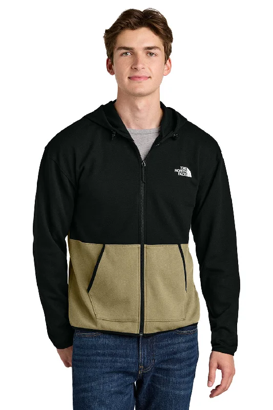 The North Face Mens Double Knit Full Zip Hooded Sweatshirt Hoodie w/ Pockets - Khaki Stone/Black - New