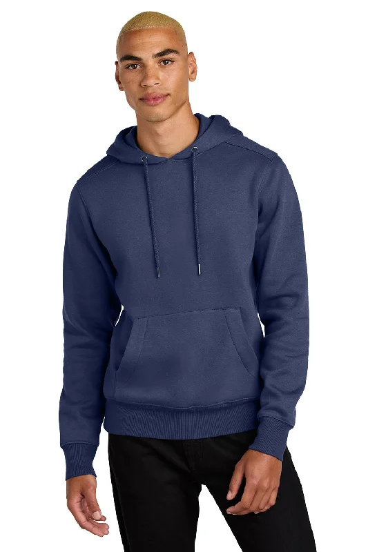 District Mens Perfect Weight Fleece Hooded Sweatshirt Hoodie w/ Pouch Pocket - Tanzanite Blue