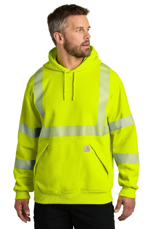 Carhartt Mens ANSI 107 Class 3 Water Resistant Hooded Sweatshirt Hoodie w/ Pouch Pocket - Bright Lime Green - New