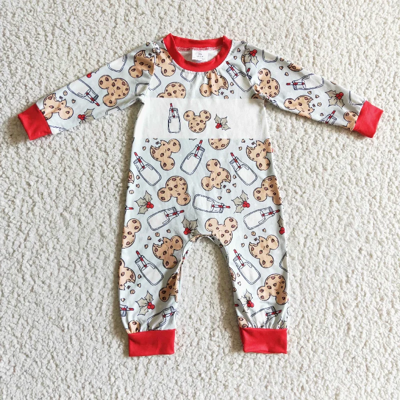 LR0201 Christmas Red Milk Cake Cookie M Cartoon Boys Long Sleeve Romper