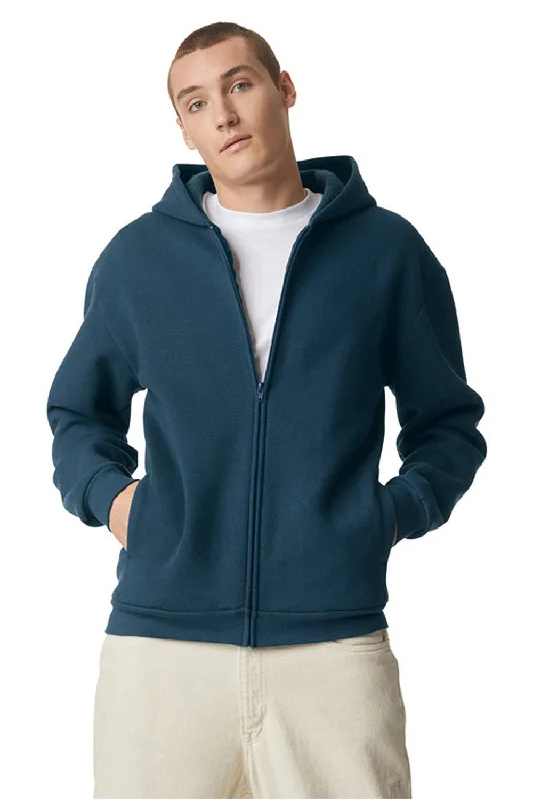 American Apparel Mens ReFlex Fleece Full Zip Hooded Sweatshirt Hoodie w/ Pockets - Sea Blue