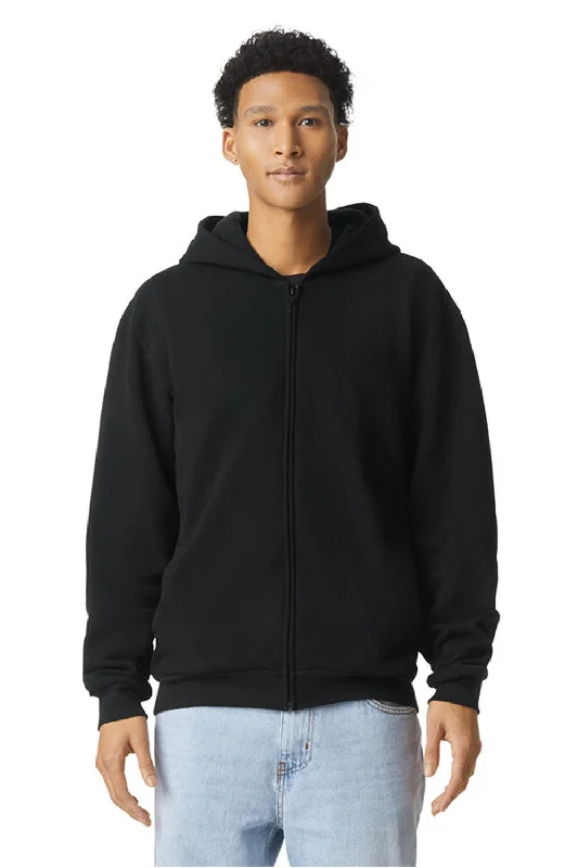 American Apparel Mens ReFlex Fleece Full Zip Hooded Sweatshirt Hoodie w/ Pockets - Black