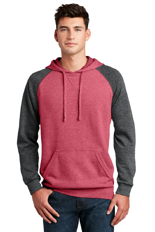 District Mens Fleece Hooded Sweatshirt Hoodie w/ Pouch Pocket - Heather Red/Grey