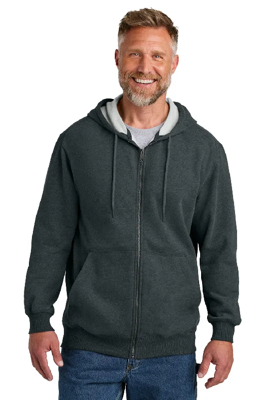 CornerStone Mens Tough Fleece Full Zip Hooded Sweatshirt Hoodie w/ Pockets - Heather Charcoal Grey - New