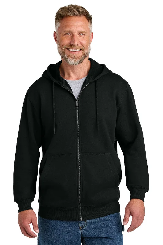 CornerStone Mens Tough Fleece Full Zip Hooded Sweatshirt Hoodie w/ Pockets - Black - New