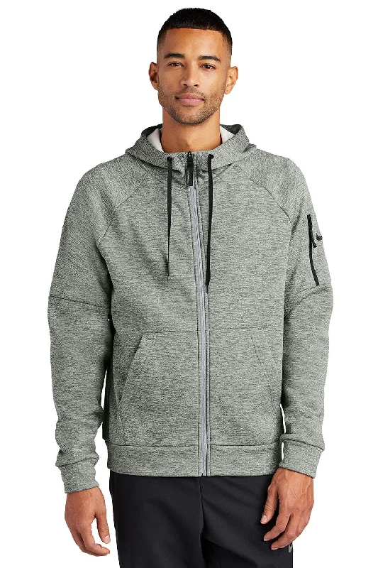 Nike Mens Therma-Fit Fleece Full Zip Hooded Sweatshirt Hoodie w/ Pockets - Heather Dark Grey - New