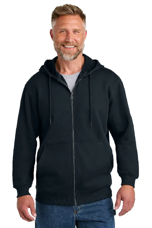 CornerStone Mens Tough Fleece Full Zip Hooded Sweatshirt Hoodie w/ Pockets - Navy Blue - New