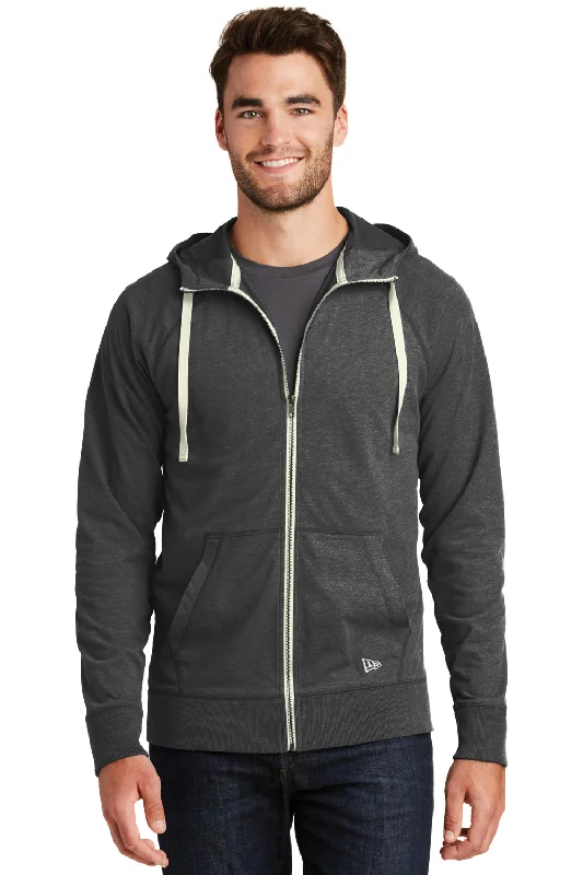 New Era Mens Sueded Full Zip Hooded Sweatshirt Hoodie w/ Pockets - Heather Black