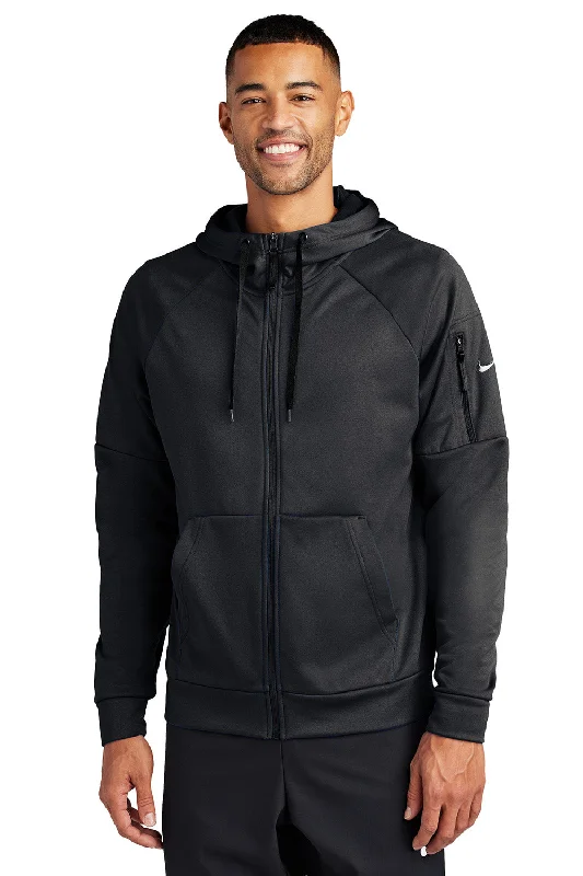 Nike Mens Therma-Fit Fleece Full Zip Hooded Sweatshirt Hoodie w/ Pockets - Black - New