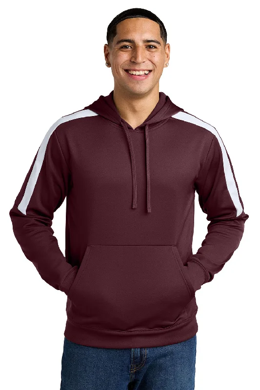 Sport-Tek Mens Sport-Wick Moisture Wicking United Fleece Hooded Sweatshirt Hoodie w/ Pouch Pocket - Maroon/White - New