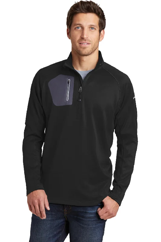 Eddie Bauer Mens Performance Fleece 1/4 Zip Sweatshirt w/ Pocket - Black