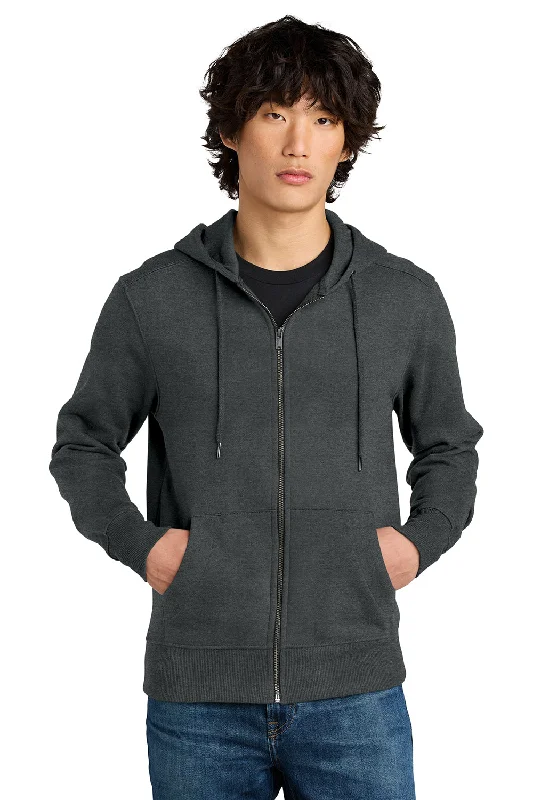 District Mens Perfect Weight Fleece Full Zip Hooded Sweatshirt Hoodie w/ Pockets - Heather Charcoal Grey