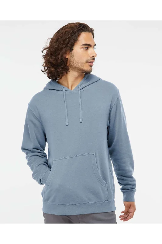 Independent Trading Co. Mens Pigment Dyed Hooded Sweatshirt Hoodie w/ Pouch Pocket - Slate Blue