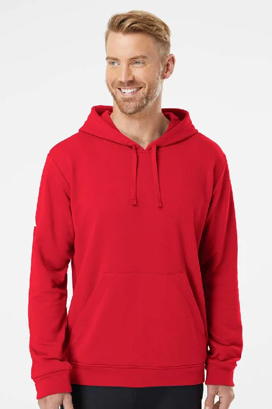 Adidas Mens Fleece Hooded Sweatshirt Hoodie w/ Pouch Pocket - Red