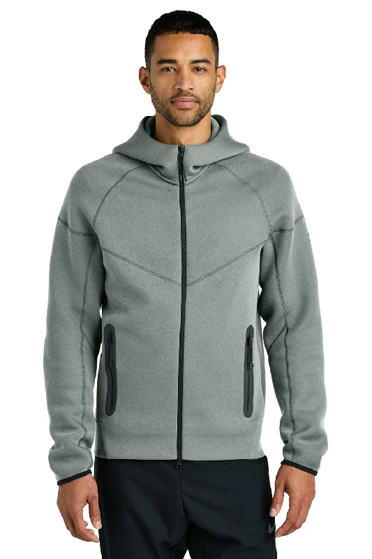 Nike Mens Tech Fleece Full Zip Hooded Sweatshirt Hoodie w/ Pockets - Heather Dark Grey - New