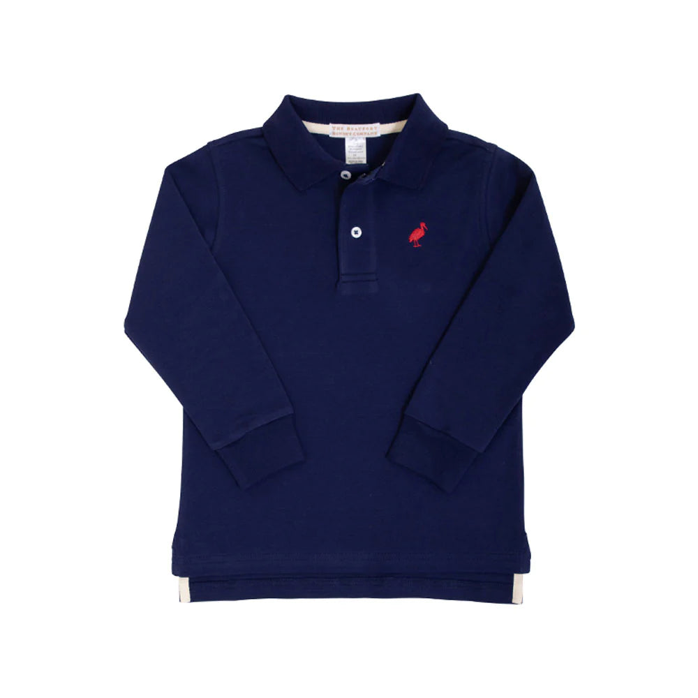 Long Sleeve Prim & Proper Polo Nantucket Navy with Richmond Red Stork