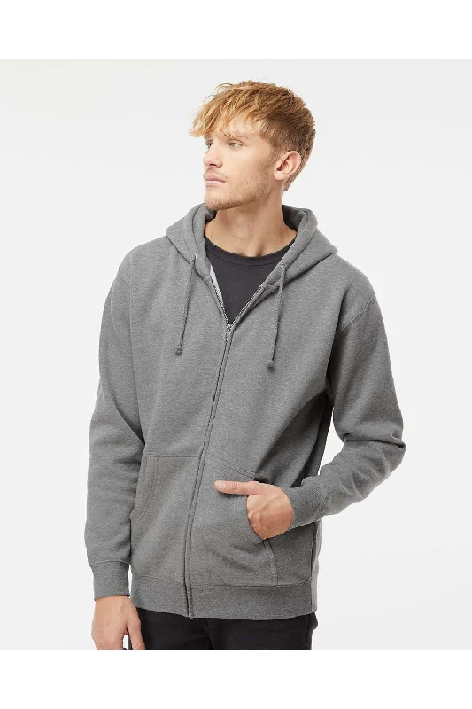 Independent Trading Co. Mens Full Zip Hooded Sweatshirt Hoodie w/ Pockets - Heather Gunmetal Grey