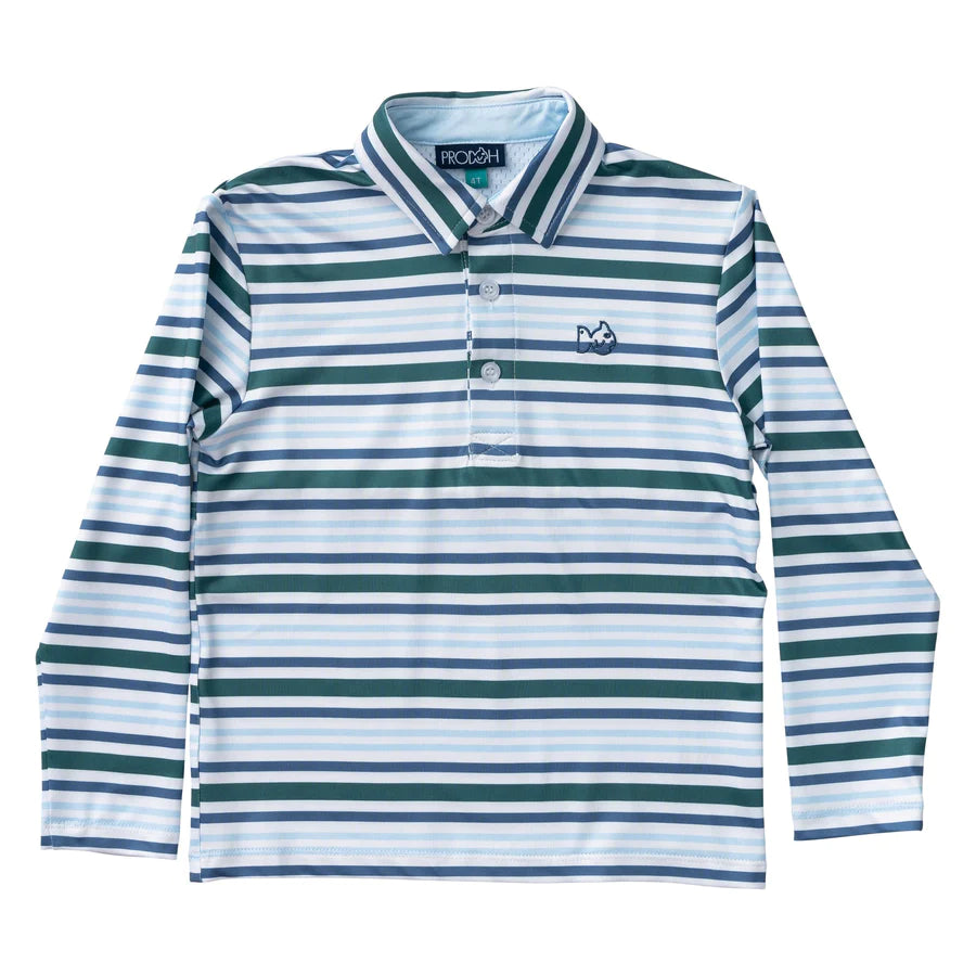 Long Sleeve Performance Polo, Blue Spruce Stripe