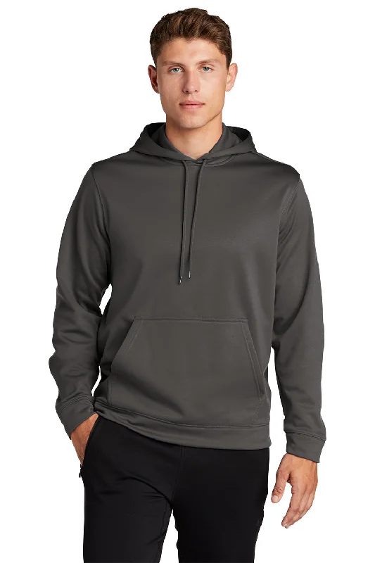 Sport-Tek Mens Sport-Wick Moisture Wicking Fleece Hooded Sweatshirt Hoodie w/ Pouch Pocket - Iron Grey