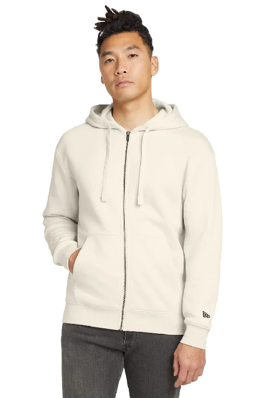 New Era Mens Heritage Fleece Full Zip Hooded Sweatshirt Hoodie w/ Pockets - Soft Beige - New