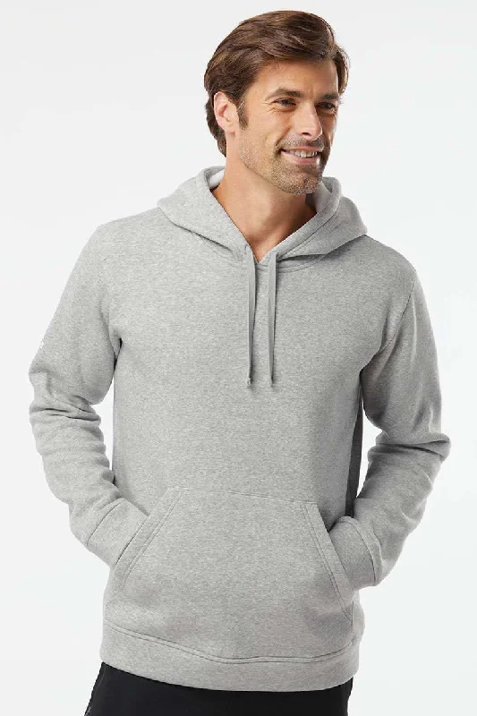 Adidas Mens Fleece Hooded Sweatshirt Hoodie w/ Pouch Pocket - Heather Grey