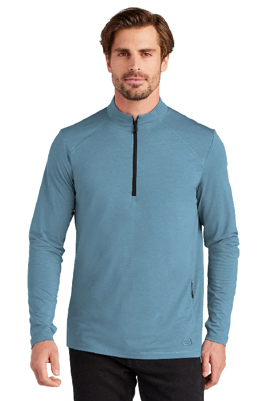 Ogio Mens Motion Moisture Wicking 1/4 Zip Sweatshirt w/ Pocket - Mist Blue - New