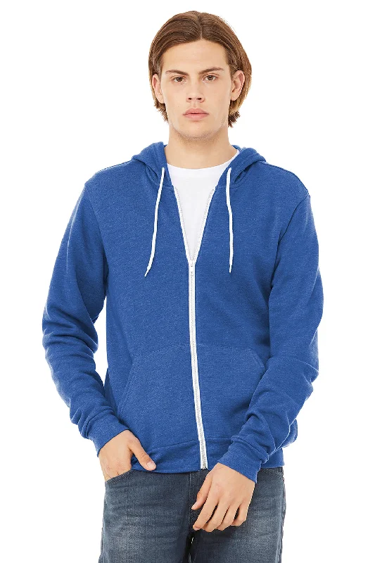 Bella + Canvas Mens Fleece Full Zip Hooded Sweatshirt Hoodie w/ Pockets - Heather True Royal Blue