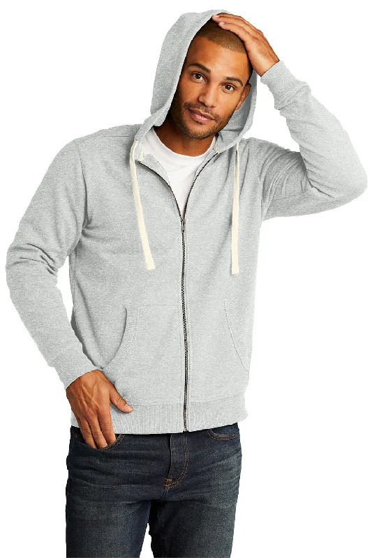 District Mens Re-Fleece Full Zip Hooded Sweatshirt Hoodie w/ Pockets - Ash Grey