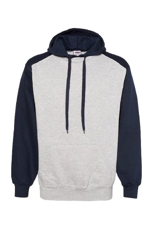 Badger Mens Athletic Fleece Hooded Sweatshirt Hoodie w/ Pouch Pocket - Oxford Grey/Navy Blue - Closeout