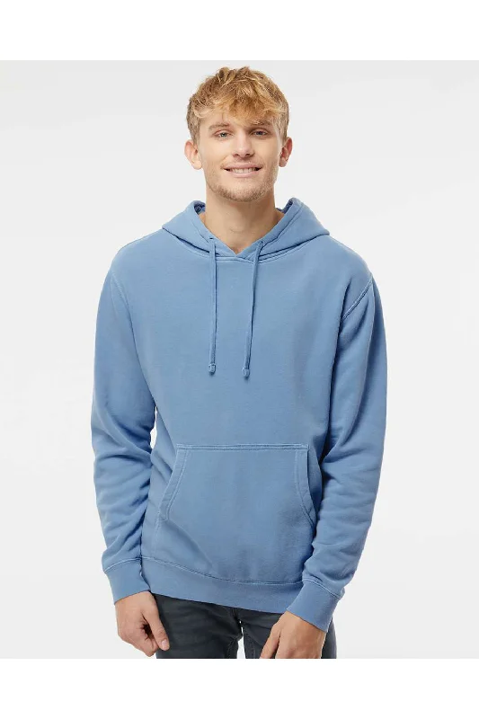 Independent Trading Co. Mens Pigment Dyed Hooded Sweatshirt Hoodie w/ Pouch Pocket - Light Blue