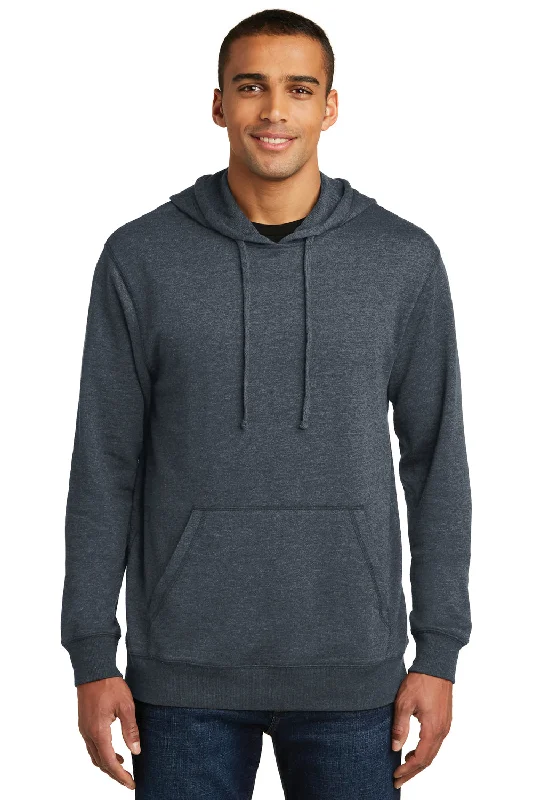 District Mens Fleece Hooded Sweatshirt Hoodie w/ Pouch Pocket - Heather Navy Blue