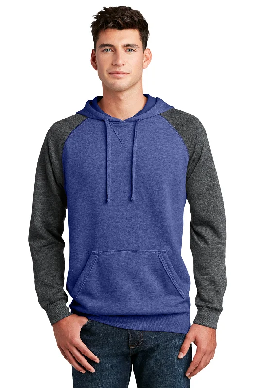 District Mens Fleece Hooded Sweatshirt Hoodie w/ Pouch Pocket - Heather Deep Royal Blue/Grey