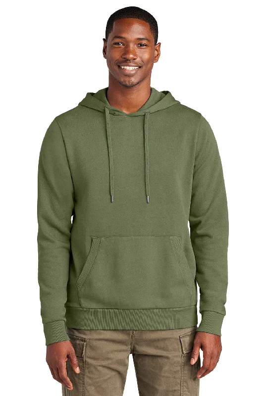 District Mens District Wash Fleece Hooded Sweatshirt Hoodie w/ Pouch Pocket - Olive Drab Green - New