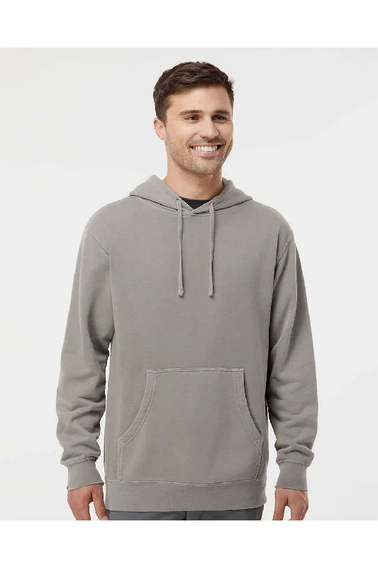 Independent Trading Co. Mens Pigment Dyed Hooded Sweatshirt Hoodie w/ Pouch Pocket - Cement Grey