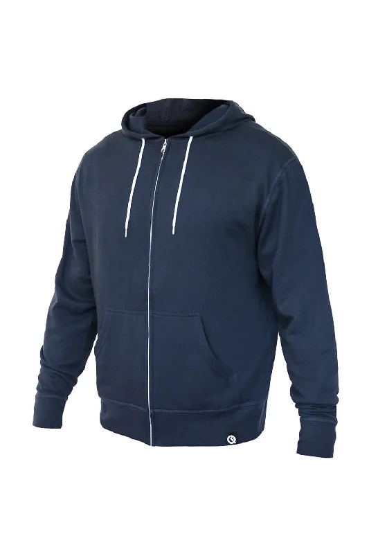 Quikflip Mens 2-in-1 Hero Lite Full Zip Hooded Sweatshirt Hoodie w/ Pockets - Midnight Navy Blue