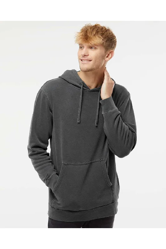 Independent Trading Co. Mens Pigment Dyed Hooded Sweatshirt Hoodie w/ Pouch Pocket - Black