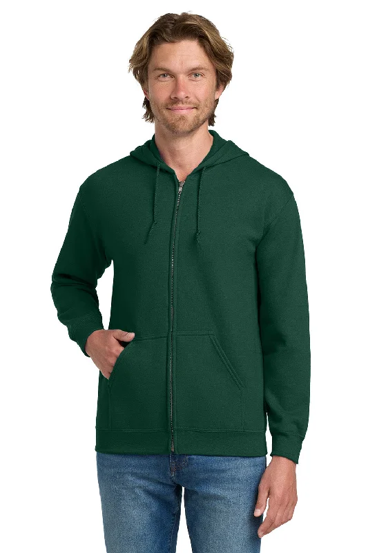 Gildan Mens Pill Resistant Full Zip Hooded Sweatshirt Hoodie w/ Pockets - Forest Green