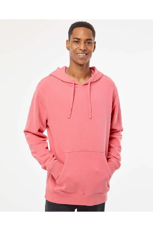 Independent Trading Co. Mens Pigment Dyed Hooded Sweatshirt Hoodie w/ Pouch Pocket - Pink