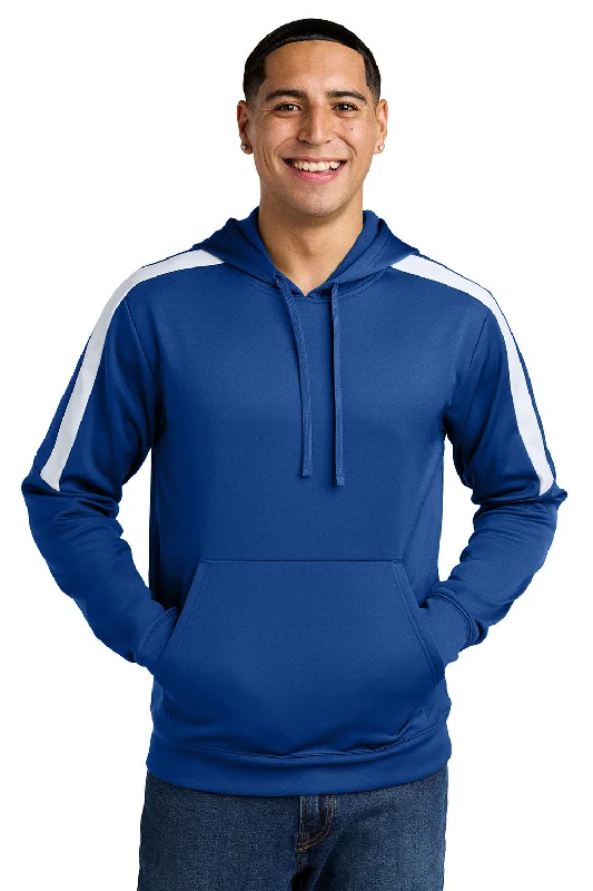 Sport-Tek Mens Sport-Wick Moisture Wicking United Fleece Hooded Sweatshirt Hoodie w/ Pouch Pocket - True Royal Blue/White - New