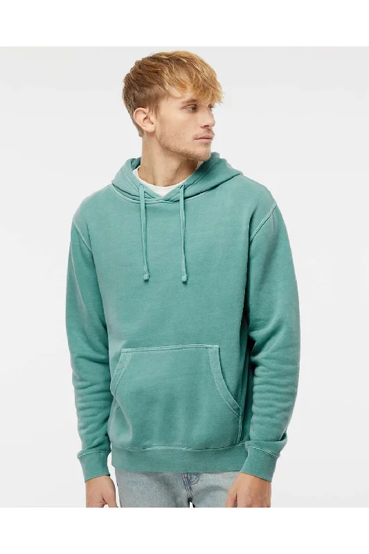 Independent Trading Co. Mens Pigment Dyed Hooded Sweatshirt Hoodie w/ Pouch Pocket - Mint Green