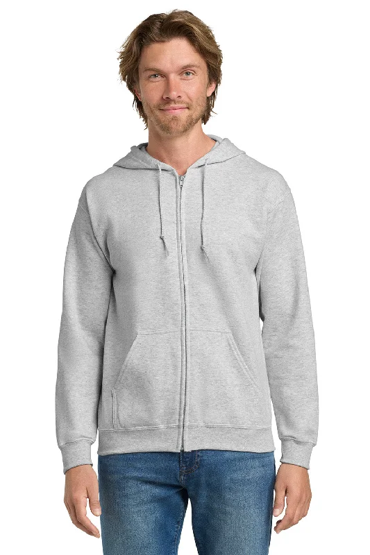 Gildan Mens Pill Resistant Full Zip Hooded Sweatshirt Hoodie w/ Pockets - Ash Grey