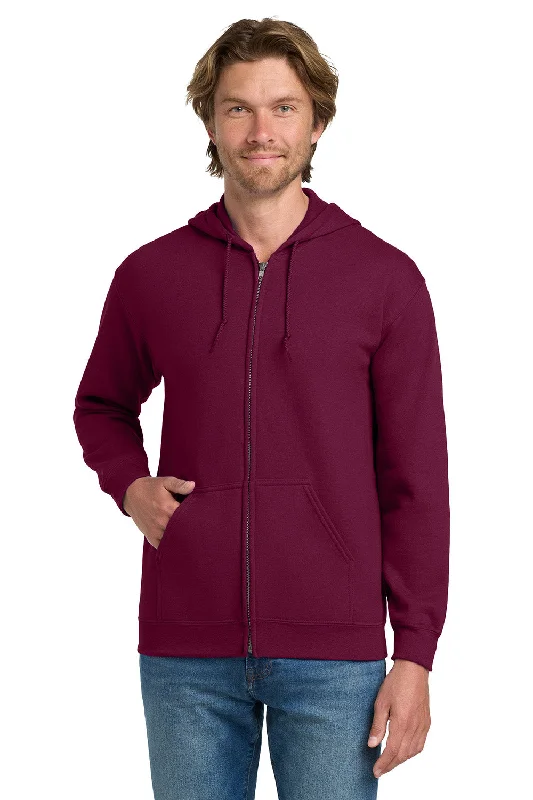 Gildan Mens Pill Resistant Full Zip Hooded Sweatshirt Hoodie w/ Pockets - Maroon